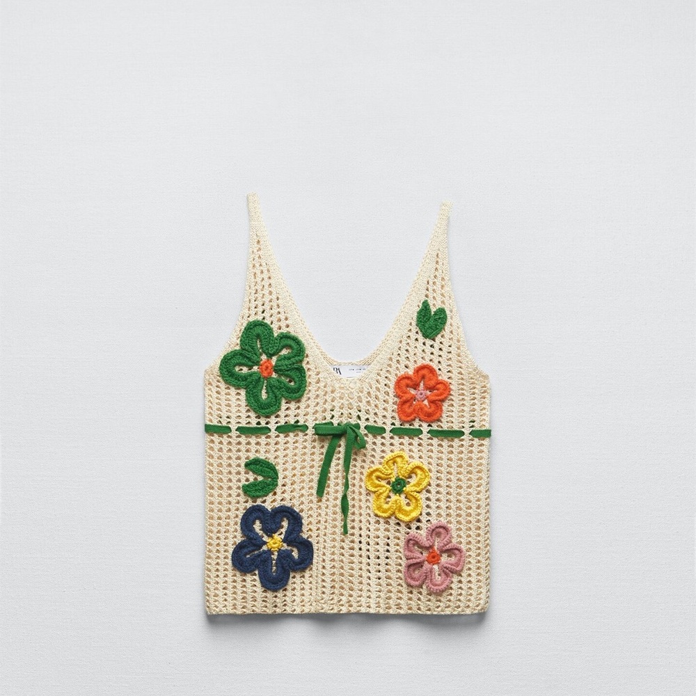 ZARA Crochet Floral Knit Top Size M